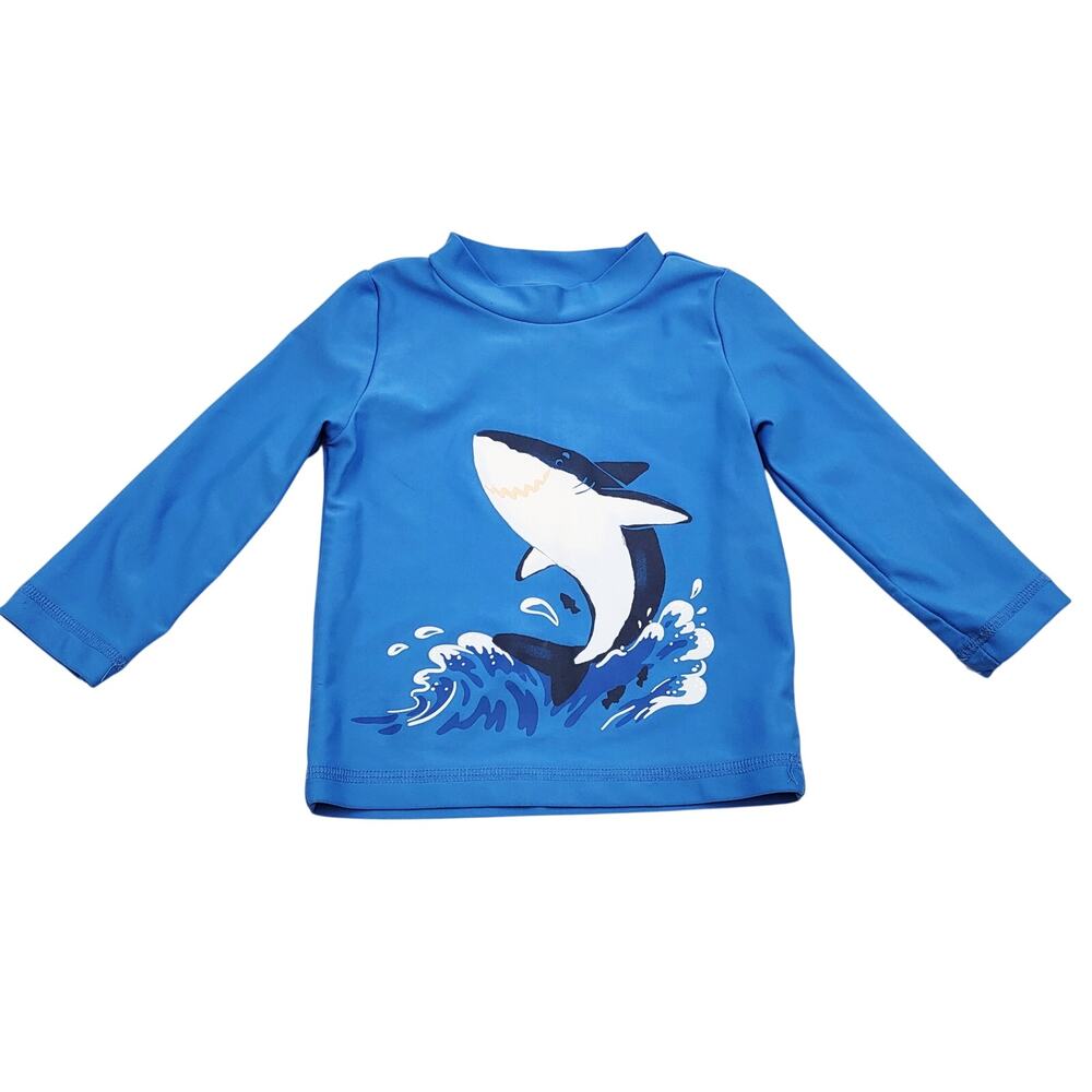 Carter's Just One You Blue Long Sleeve Shark Printed Swim Top Baby Boys 12 mth